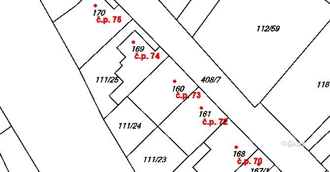 Malá Bělá 73, Bakov nad Jizerou na parcele st. 160 v KÚ Malá Bělá, Katastrální mapa