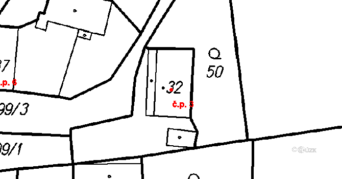 Dlažov 3 na parcele st. 32 v KÚ Dlažov, Katastrální mapa