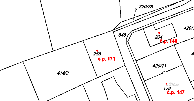 Luby 171, Klatovy na parcele st. 258 v KÚ Luby, Katastrální mapa