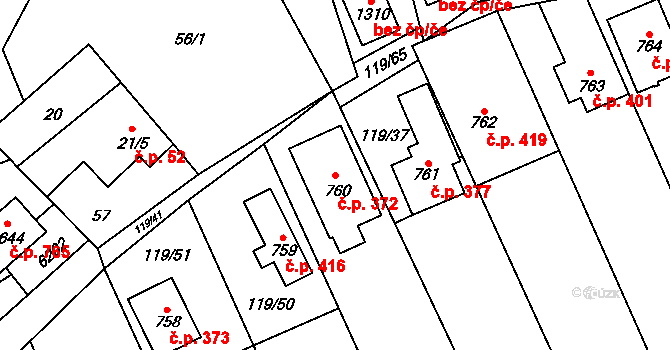 Halenkov 372 na parcele st. 760 v KÚ Halenkov, Katastrální mapa
