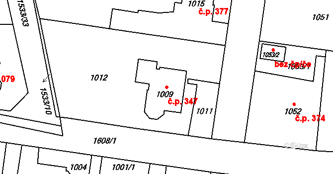 Řeporyje 347, Praha na parcele st. 1009 v KÚ Řeporyje, Katastrální mapa