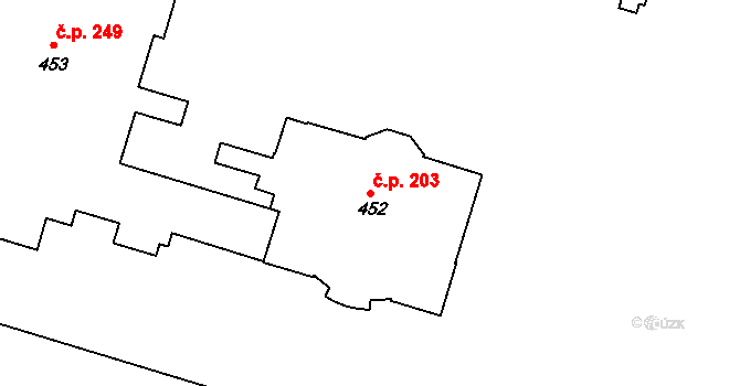 Bohnice 203, Praha na parcele st. 452 v KÚ Bohnice, Katastrální mapa
