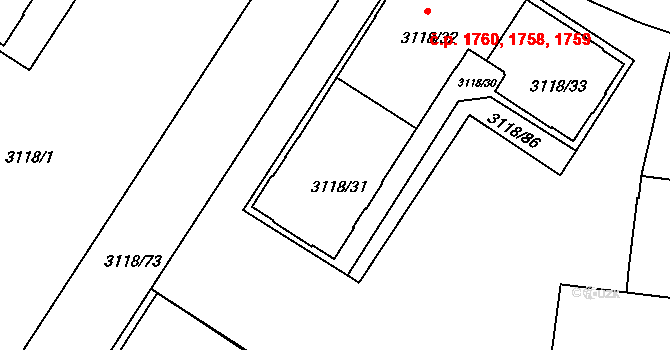 Strašnice 1758, Praha na parcele st. 3118/31 v KÚ Strašnice, Katastrální mapa