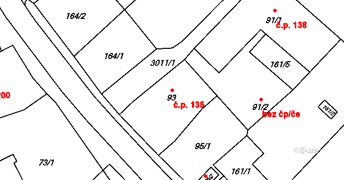 Dubá 135 na parcele st. 93 v KÚ Dubá, Katastrální mapa