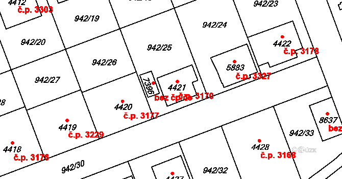 Hodonín 3170 na parcele st. 4421 v KÚ Hodonín, Katastrální mapa