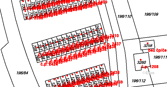 Sezimovo Ústí 2433 na parcele st. 742 v KÚ Sezimovo Ústí, Katastrální mapa