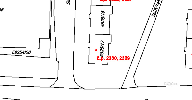 Česká Lípa 2329,2330 na parcele st. 5825/17 v KÚ Česká Lípa, Katastrální mapa