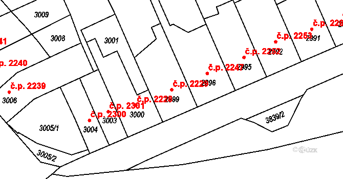 Chomutov 2229 na parcele st. 2999 v KÚ Chomutov II, Katastrální mapa