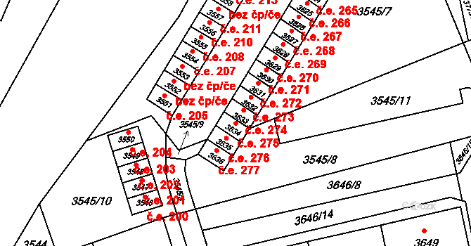 Jirkov 275 na parcele st. 3634 v KÚ Jirkov, Katastrální mapa