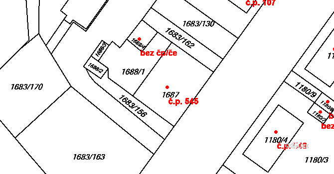 Teplické Předměstí 545, Bílina na parcele st. 1687 v KÚ Bílina, Katastrální mapa