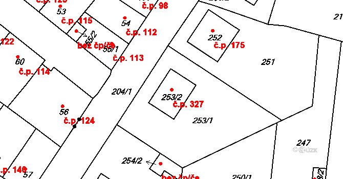 Pražské Předměstí 327, Bílina na parcele st. 253/2 v KÚ Bílina, Katastrální mapa
