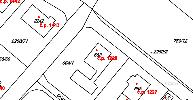 Rumburk 1 1228, Rumburk na parcele st. 663 v KÚ Rumburk, Katastrální mapa