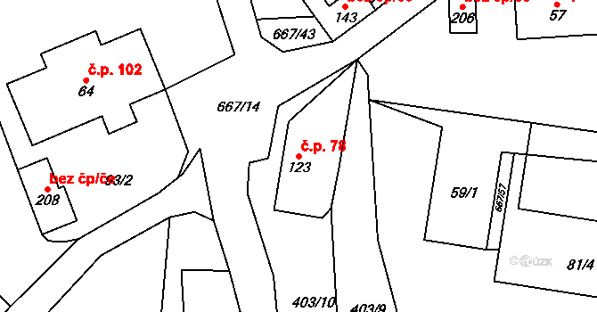 Černovír 78, Ústí nad Orlicí na parcele st. 123 v KÚ Černovír u Ústí nad Orlicí, Katastrální mapa