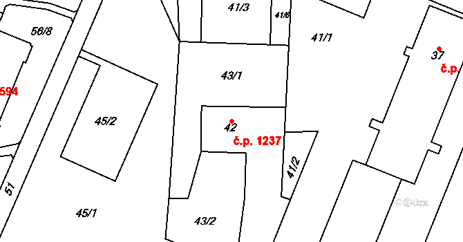 Podlesí 1237, Havířov na parcele st. 42 v KÚ Bludovice, Katastrální mapa