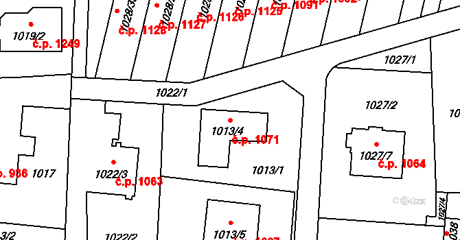 Šumbark 1071, Havířov na parcele st. 1013/4 v KÚ Šumbark, Katastrální mapa