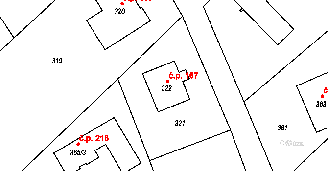 Olbramice 167 na parcele st. 322 v KÚ Olbramice, Katastrální mapa