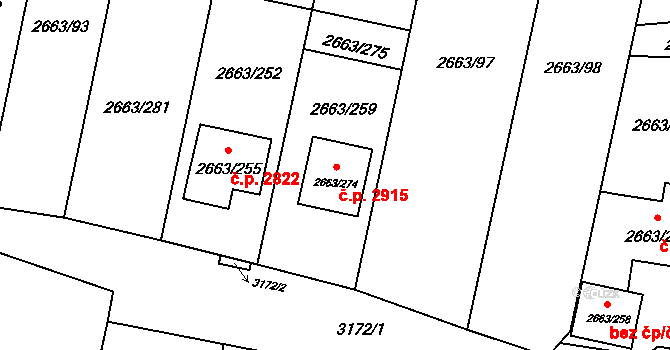 Předměstí 2915, Opava na parcele st. 2663/274 v KÚ Opava-Předměstí, Katastrální mapa
