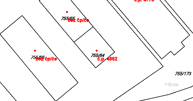 Rýnovice 4862, Jablonec nad Nisou na parcele st. 755/64 v KÚ Rýnovice, Katastrální mapa