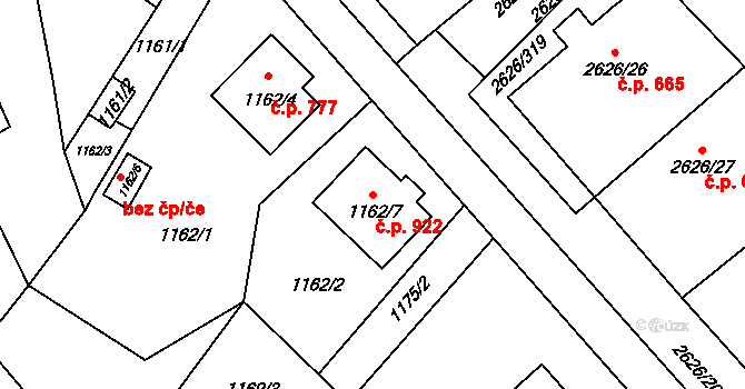 Doksy 922 na parcele st. 1162/7 v KÚ Doksy u Máchova jezera, Katastrální mapa
