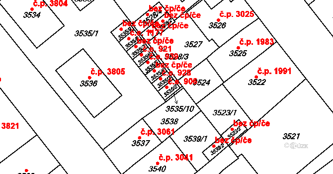 Chomutov 906 na parcele st. 3535/2 v KÚ Chomutov I, Katastrální mapa