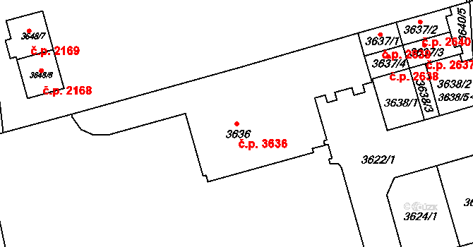 Frýdek 3636, Frýdek-Místek na parcele st. 3636 v KÚ Frýdek, Katastrální mapa