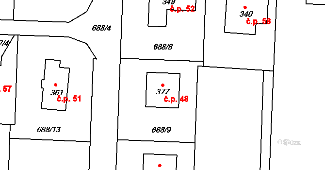 Dolní Chrastava 48, Chrastava na parcele st. 377 v KÚ Dolní Chrastava, Katastrální mapa
