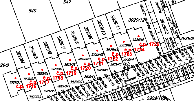 Úvaly 1722 na parcele st. 3929/42 v KÚ Úvaly u Prahy, Katastrální mapa