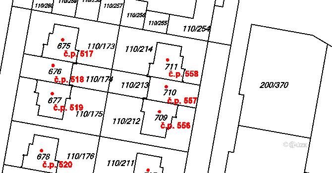 Nehvizdy 557 na parcele st. 710 v KÚ Nehvizdy, Katastrální mapa