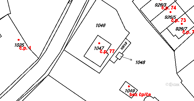 Chlumec 77, Olešník na parcele st. 1047 v KÚ Olešník, Katastrální mapa