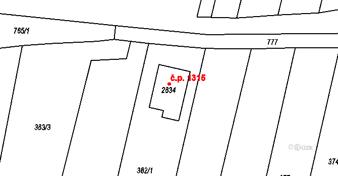 Litovel 1315 na parcele st. 2834 v KÚ Litovel, Katastrální mapa