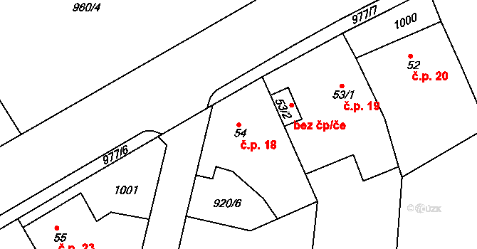 Horní Záhoří 18, Záhoří na parcele st. 54 v KÚ Horní Záhoří u Písku, Katastrální mapa