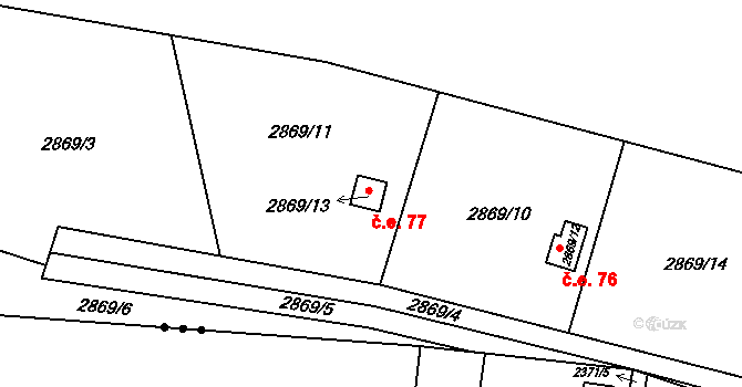 Dolní Lutyně 77 na parcele st. 2869/13 v KÚ Dolní Lutyně, Katastrální mapa