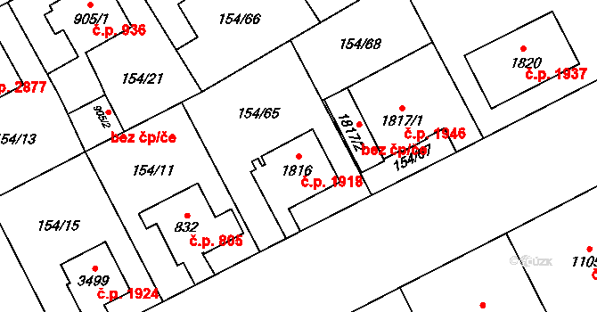 Zábřeh 1918, Ostrava na parcele st. 1816 v KÚ Zábřeh nad Odrou, Katastrální mapa