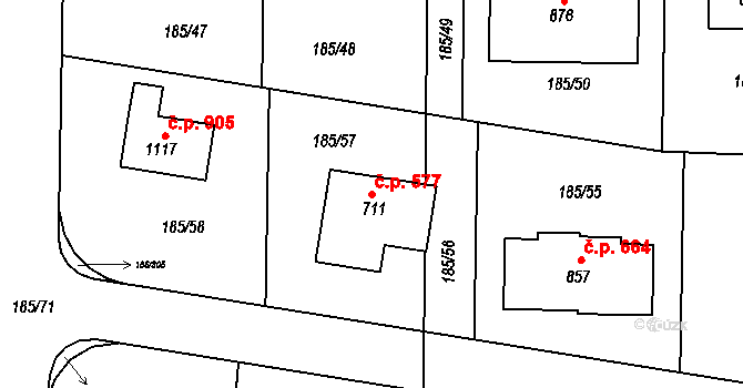 Chýně 577 na parcele st. 711 v KÚ Chýně, Katastrální mapa