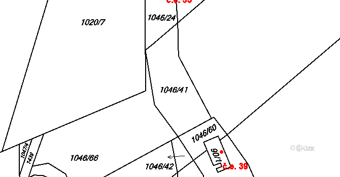 Líchovy 38, Dublovice na parcele st. 1046/41 v KÚ Líchovy, Katastrální mapa