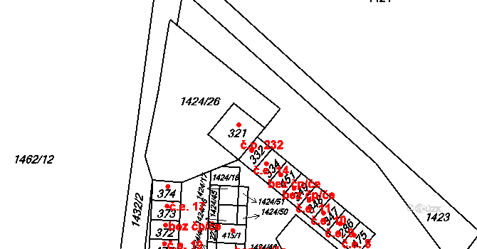Radostín nad Oslavou 232 na parcele st. 321 v KÚ Radostín nad Oslavou, Katastrální mapa