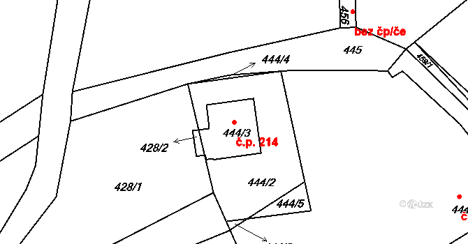 Dolní Ves 214, Fryšták na parcele st. 444/3 v KÚ Dolní Ves, Katastrální mapa