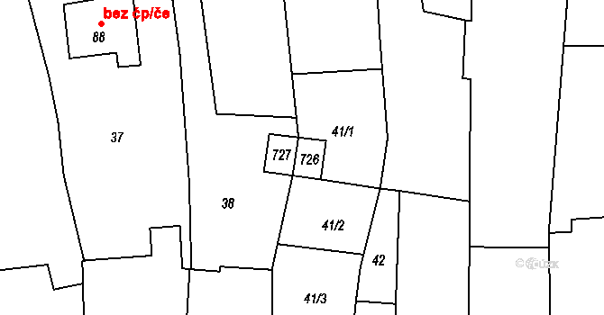 Loučany 40861678 na parcele st. 87/2 v KÚ Loučany na Hané, Katastrální mapa
