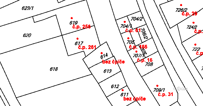 Uherský Brod 42747678 na parcele st. 614 v KÚ Těšov, Katastrální mapa