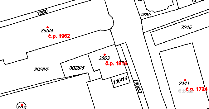 Kraslice 1916 na parcele st. 3063 v KÚ Kraslice, Katastrální mapa