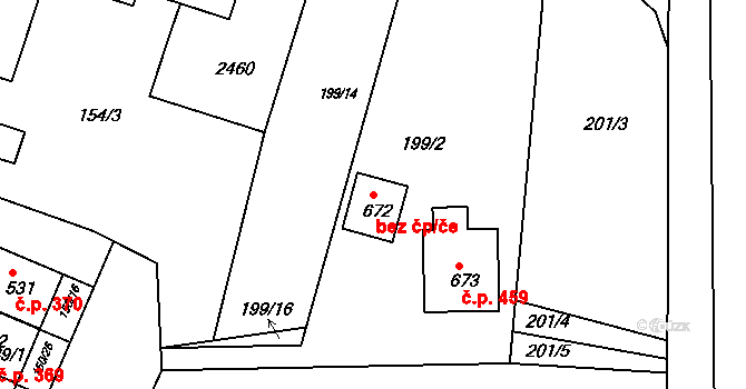 Předměřice nad Labem 49077678 na parcele st. 672 v KÚ Předměřice nad Labem, Katastrální mapa