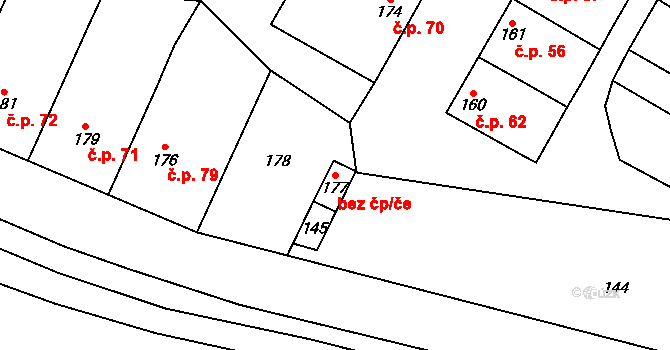 Stříbrnice 49361678 na parcele st. 177 v KÚ Stříbrnice nad Hanou, Katastrální mapa