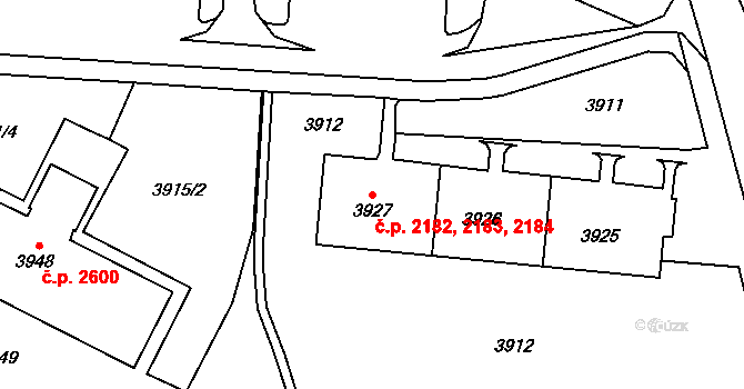 Most 2182,2183,2184 na parcele st. 3925 v KÚ Most II, Katastrální mapa