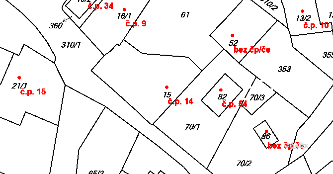 Licoměřice 14, Lipovec na parcele st. 15 v KÚ Licoměřice, Katastrální mapa