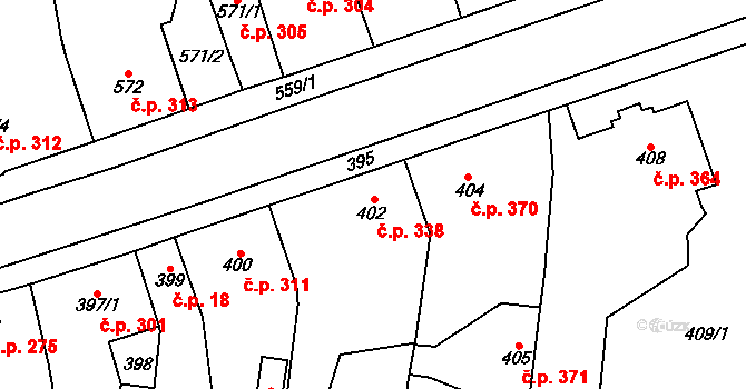 Nýřany 338 na parcele st. 402 v KÚ Nýřany, Katastrální mapa