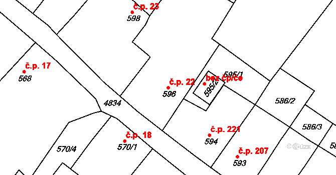 Choceňské Předměstí 22, Vysoké Mýto na parcele st. 596 v KÚ Vysoké Mýto, Katastrální mapa