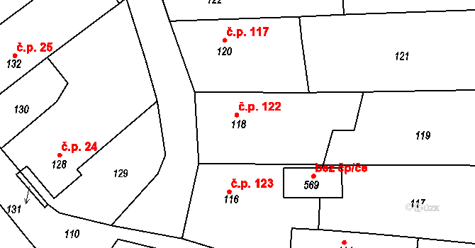 Bušovice 122 na parcele st. 118 v KÚ Bušovice, Katastrální mapa