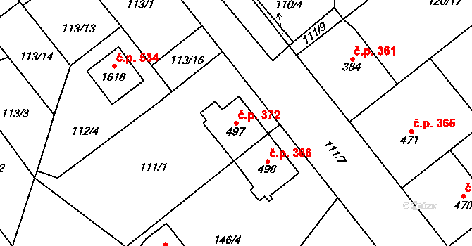 Pardubičky 372, Pardubice na parcele st. 497 v KÚ Pardubičky, Katastrální mapa