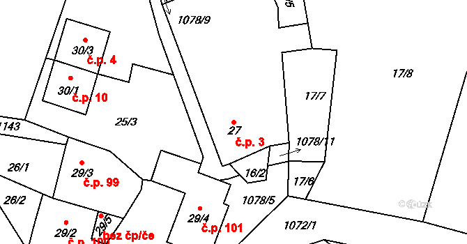 Masákova Lhota 3, Zdíkov na parcele st. 27 v KÚ Masákova Lhota, Katastrální mapa