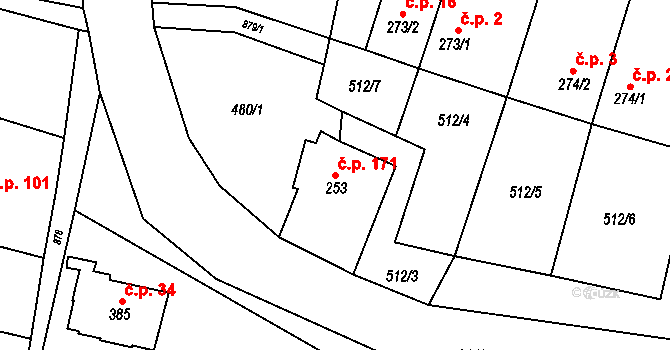 Čenkovice 171 na parcele st. 253 v KÚ Čenkovice, Katastrální mapa